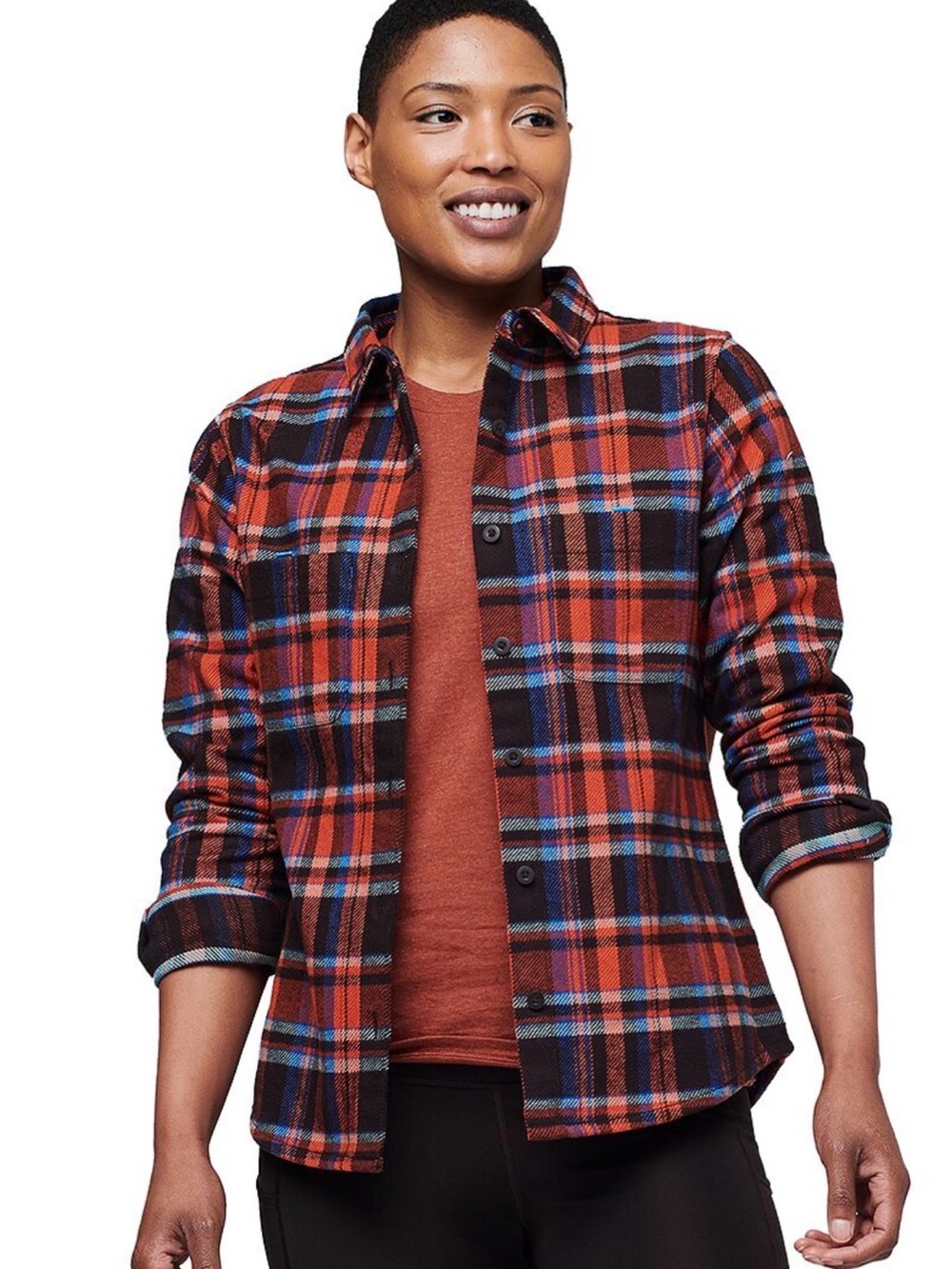 Cotopaxi Mero Red, Blue and Black Plaid 100% organic cotton Flannel Shacket